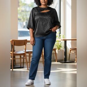 NWT Lane Bryant Cutout Career Office Long Sleeve Blouse Leopard Black